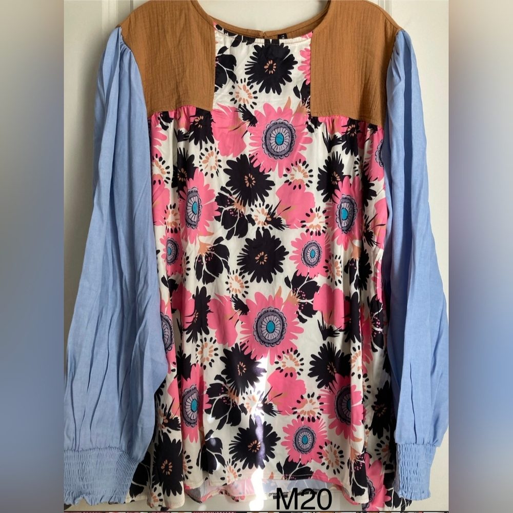 Two 2 fly womens blouse sz 3X floral print patch print western boho chic hippie